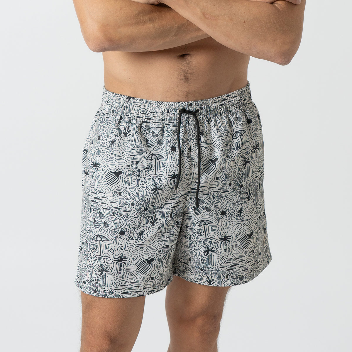 Beach Journal Swim Shorts - Off White Black