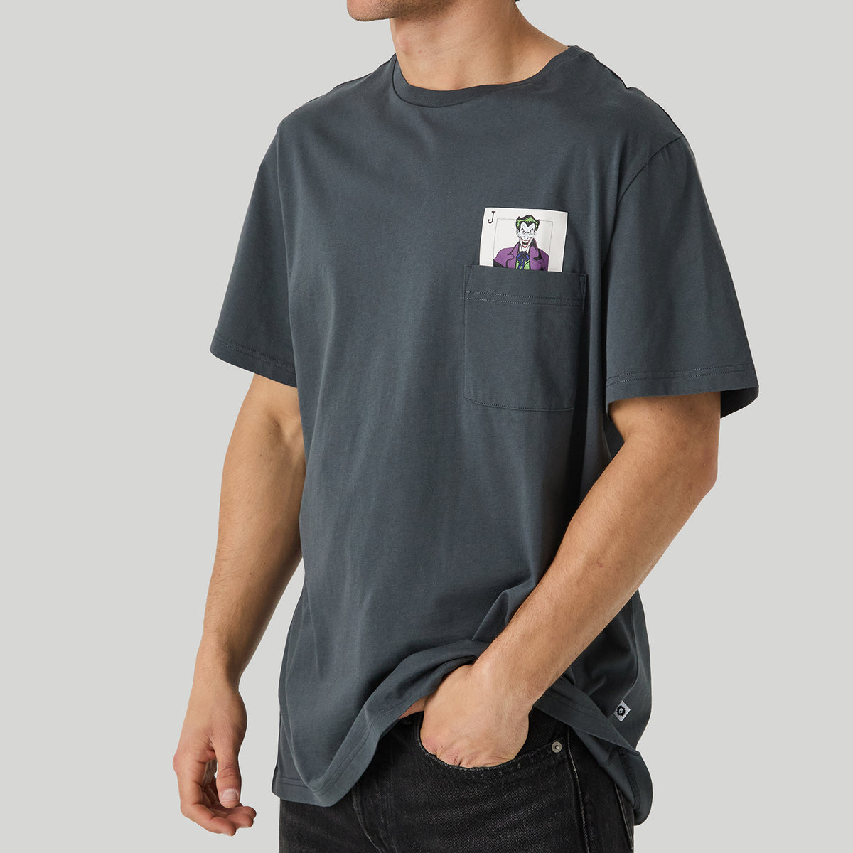 Batman Joker Calling Card Pocket Tee - Charcoal Grey