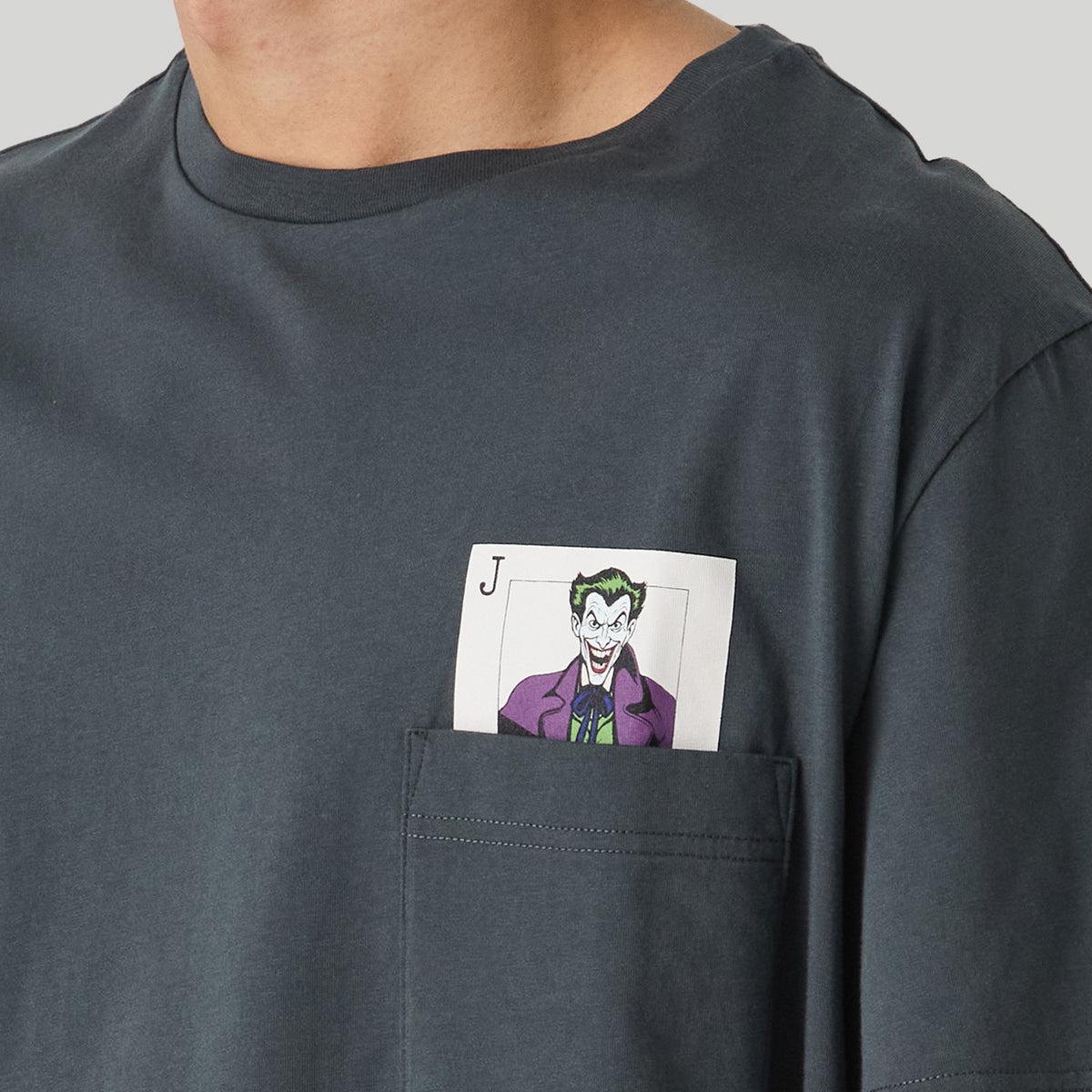 Batman Joker Calling Card Pocket Tee - Charcoal Grey