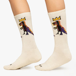 Chaussettes Jimmy Lion Athletic Basquiat Heads 1982 – Taille EU 36-40, Mollet, 78% Coton Organique, Motif Beige